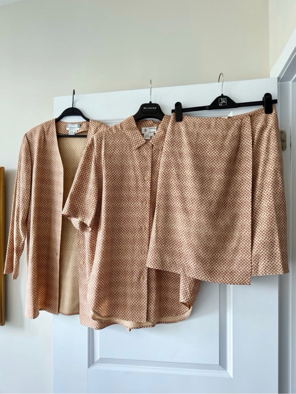 Vintage Silk Geometric 3-Piece Set Skirt Shirt Jacket Braemar Jeremy Scott M